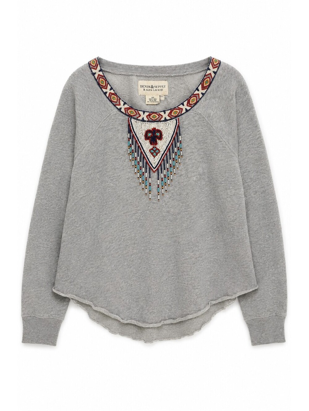 Denim & Supply Ralph Lauren Beaded Fringe Sweatshirt Gray Boho S/P